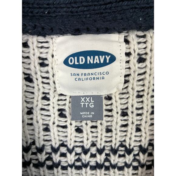 Fair Isle Nordic Cardigan Sweater Mens XXL Blue White Wool Blend Grandpa Cozy - Picture 3 of 6